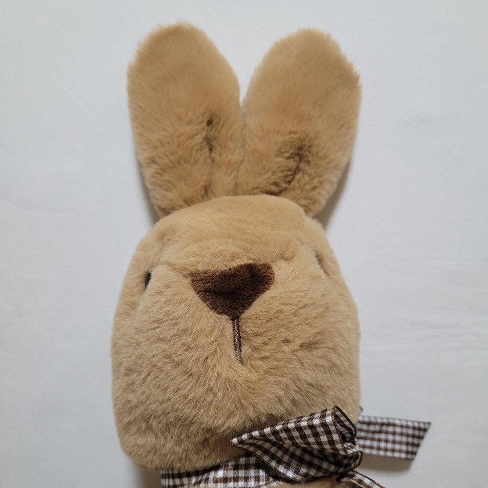 Plush Bunny Gingham Bow Rabbit Stuffed Animal Soft Brown Easter Cottagecore - Picture 10 of 11